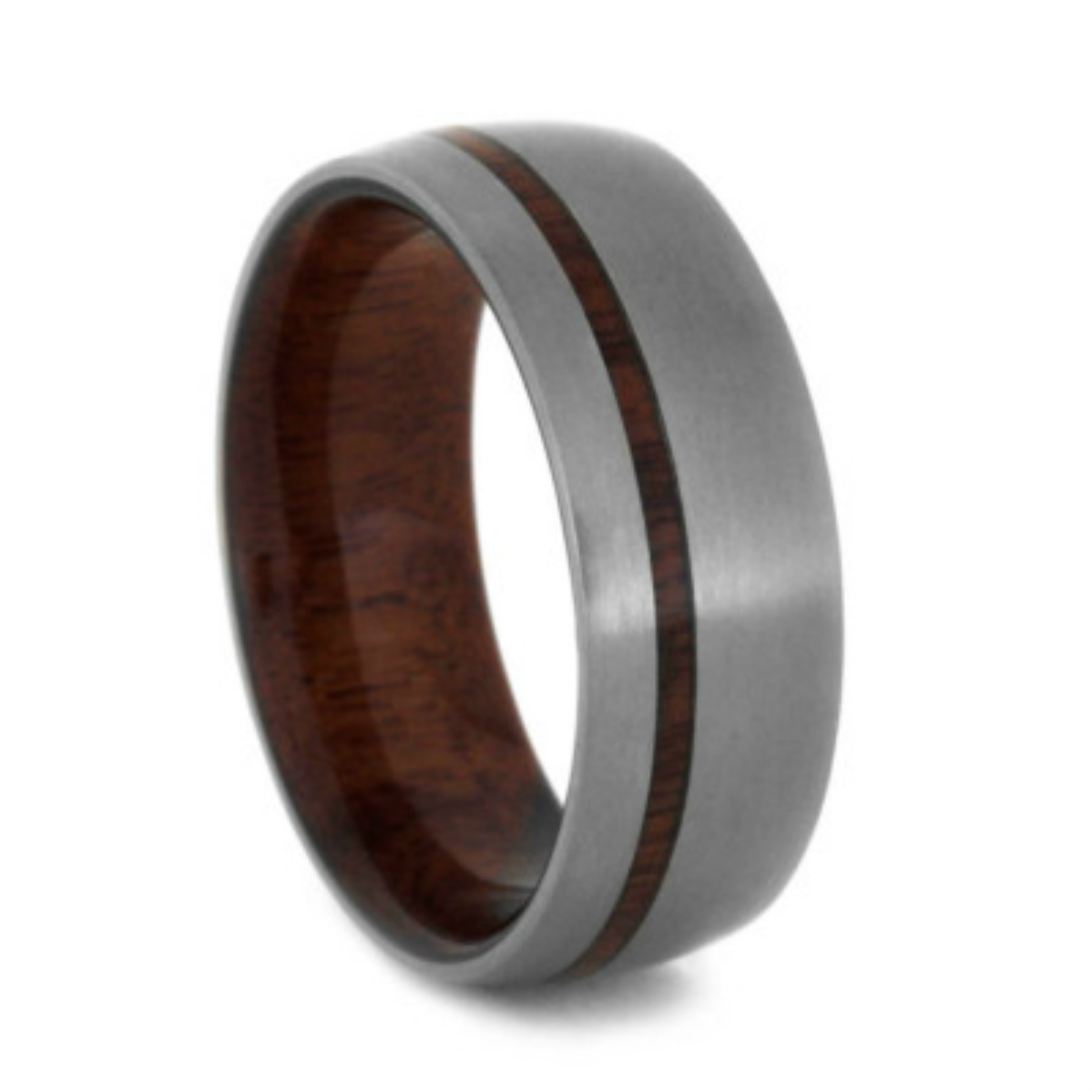 Rosewood Inlay And Pinstripe 8mm Comfort-Fit Titanium Wedding Band
