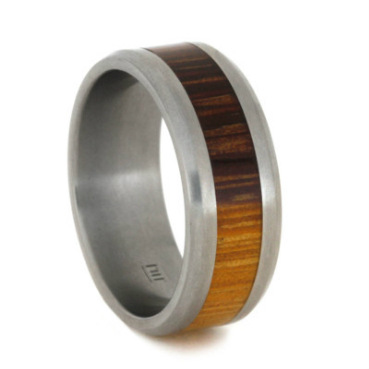 Marblewood Inlay 8mm Comfort-Fit Beveled Titanium Wedding Band