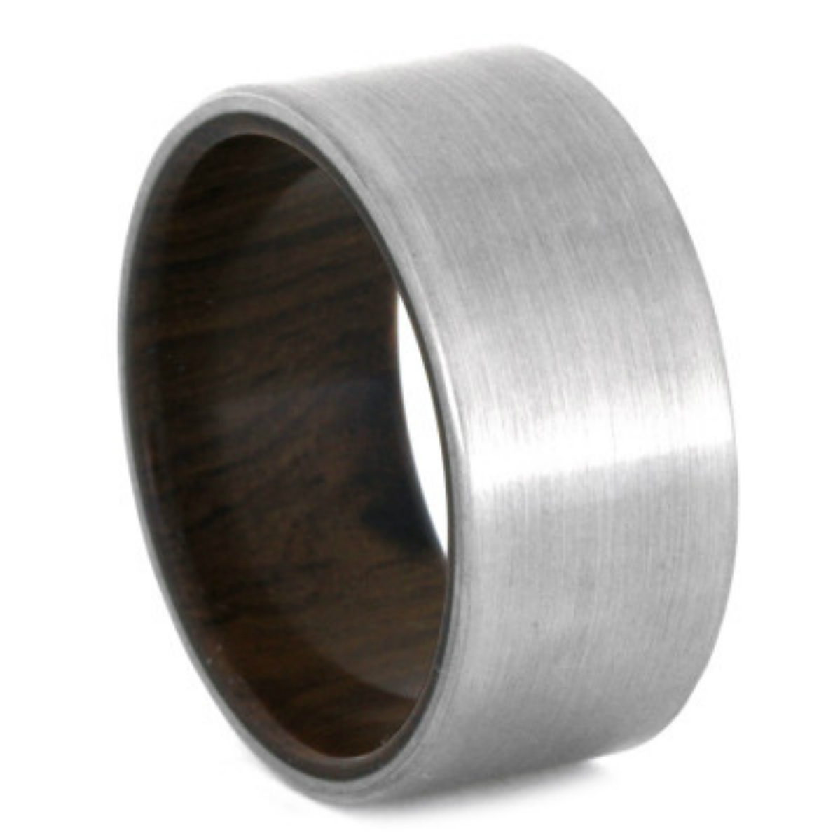 Ironwood Sleeve Flat Ring 12mm Comfort Fit Brushed Titanium Weeding Band