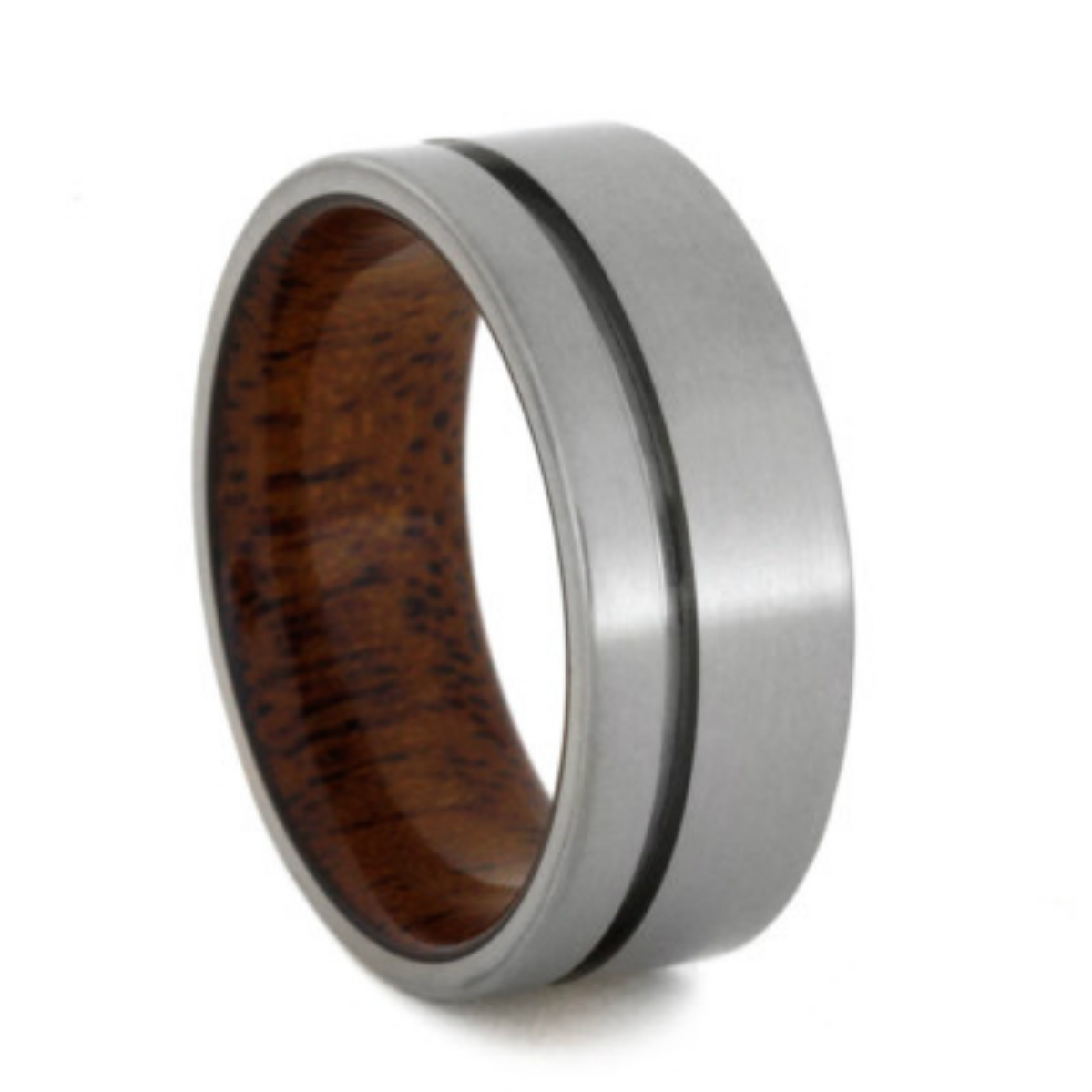 Mahogany Wood Flat Ring 8mm Comfort-Fit Matte Titanium Weeding Band