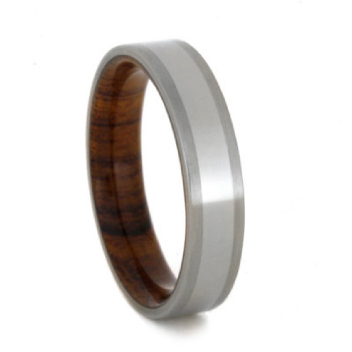 Wood Flat Ring with Ironwood Sleeves 5mm Comfort Fit Matte Titanium Wedding Band