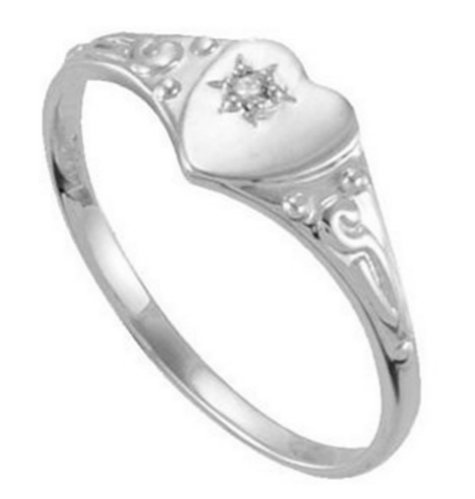 14k White Gold Diamond Accent Heart Ring for little girls first fine jewelry.