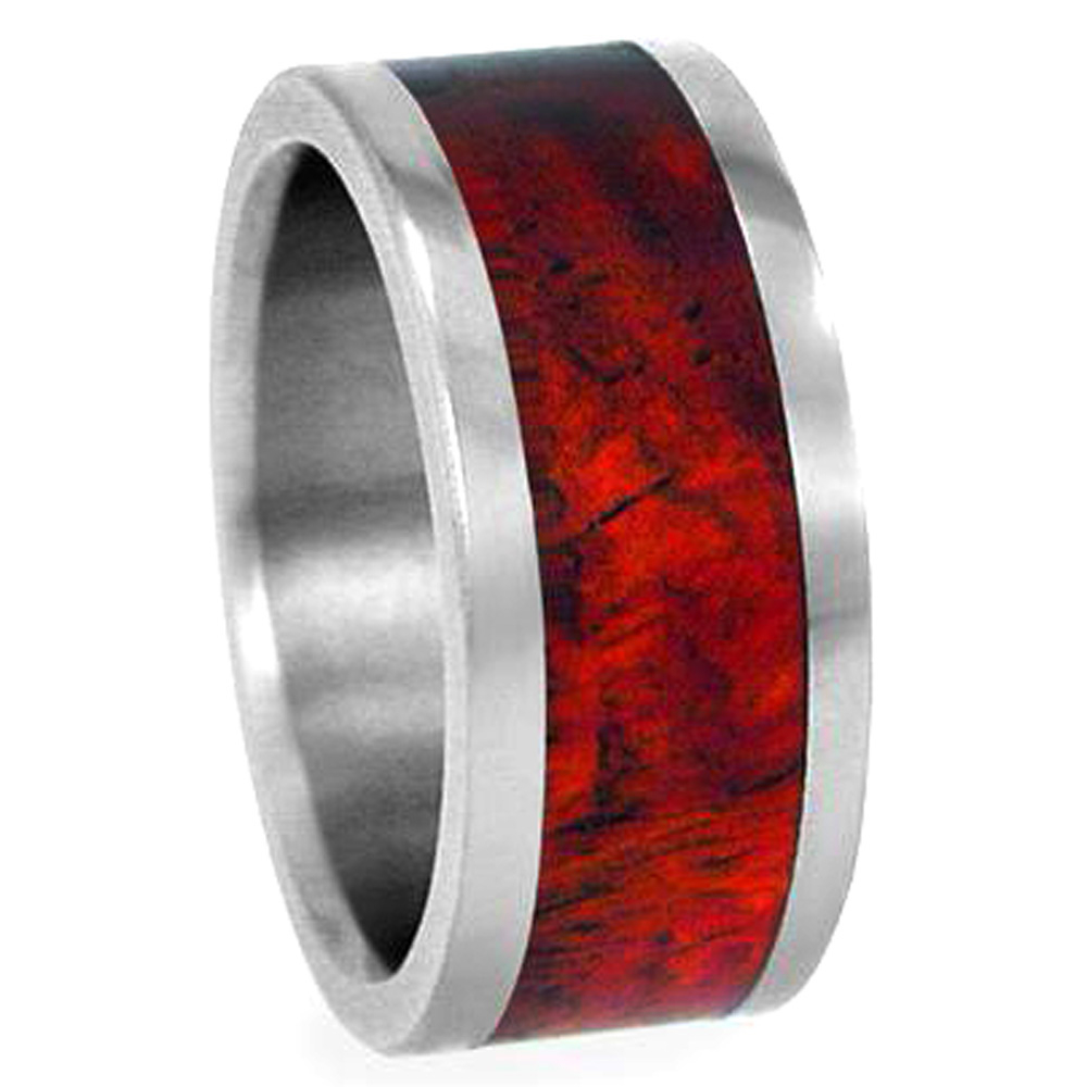 Amboyna Wood Inlay 8mm Comfort Fit Polished Titanium Band.