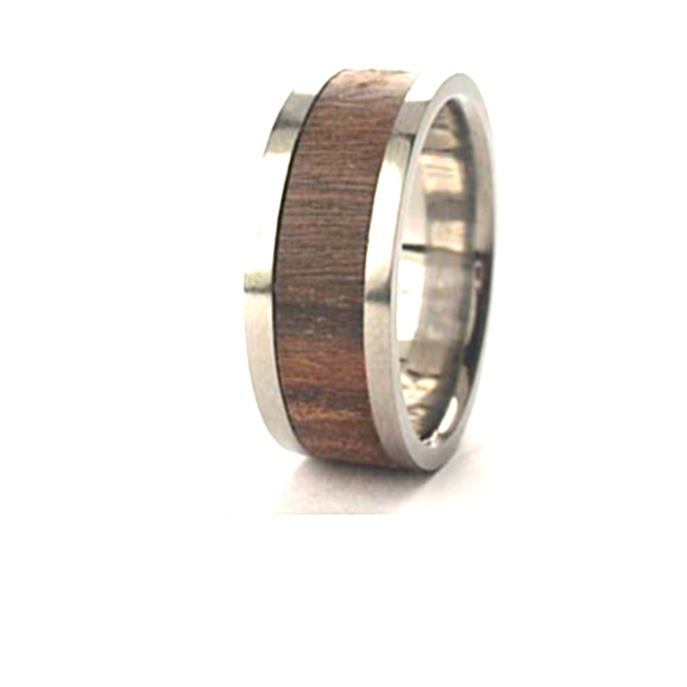 Bolivian Rosewood Inlay 8mm Comfort Fit Polished Titanium Band.