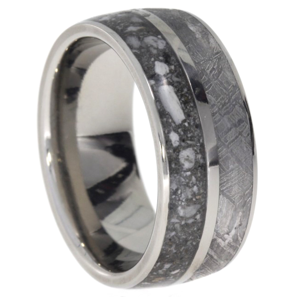 Pet Ashes, Meteorite Inlay 8mm Comfort Fit Titanium Flat Band