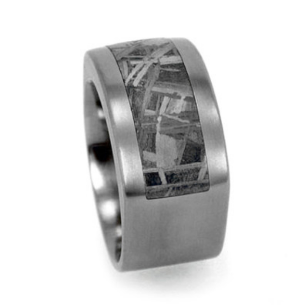 Square Profile Gibeon Meteorite Partial Inlay 10mm Comfort-Fit Matte Titanium Band.