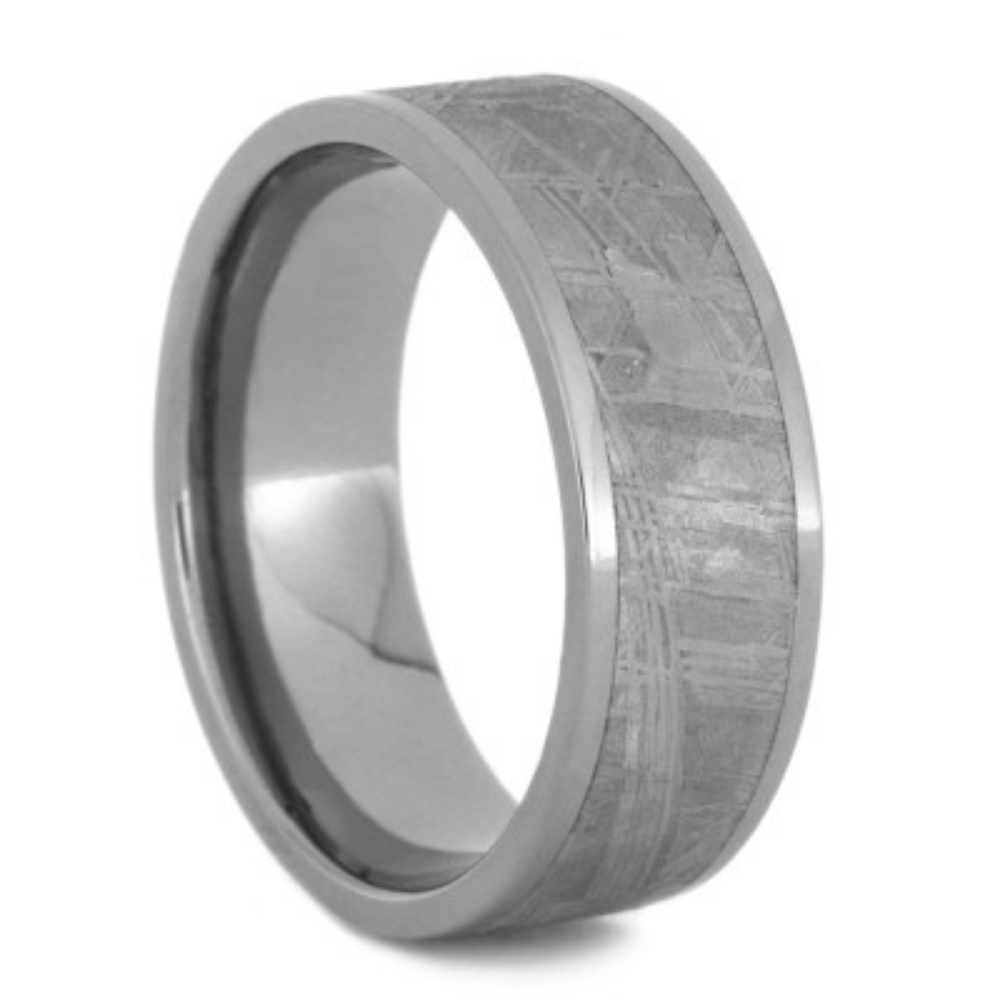 Gibeon Meteorite Inlay 8mm Comfort-Fit Polished Titanium Band.
