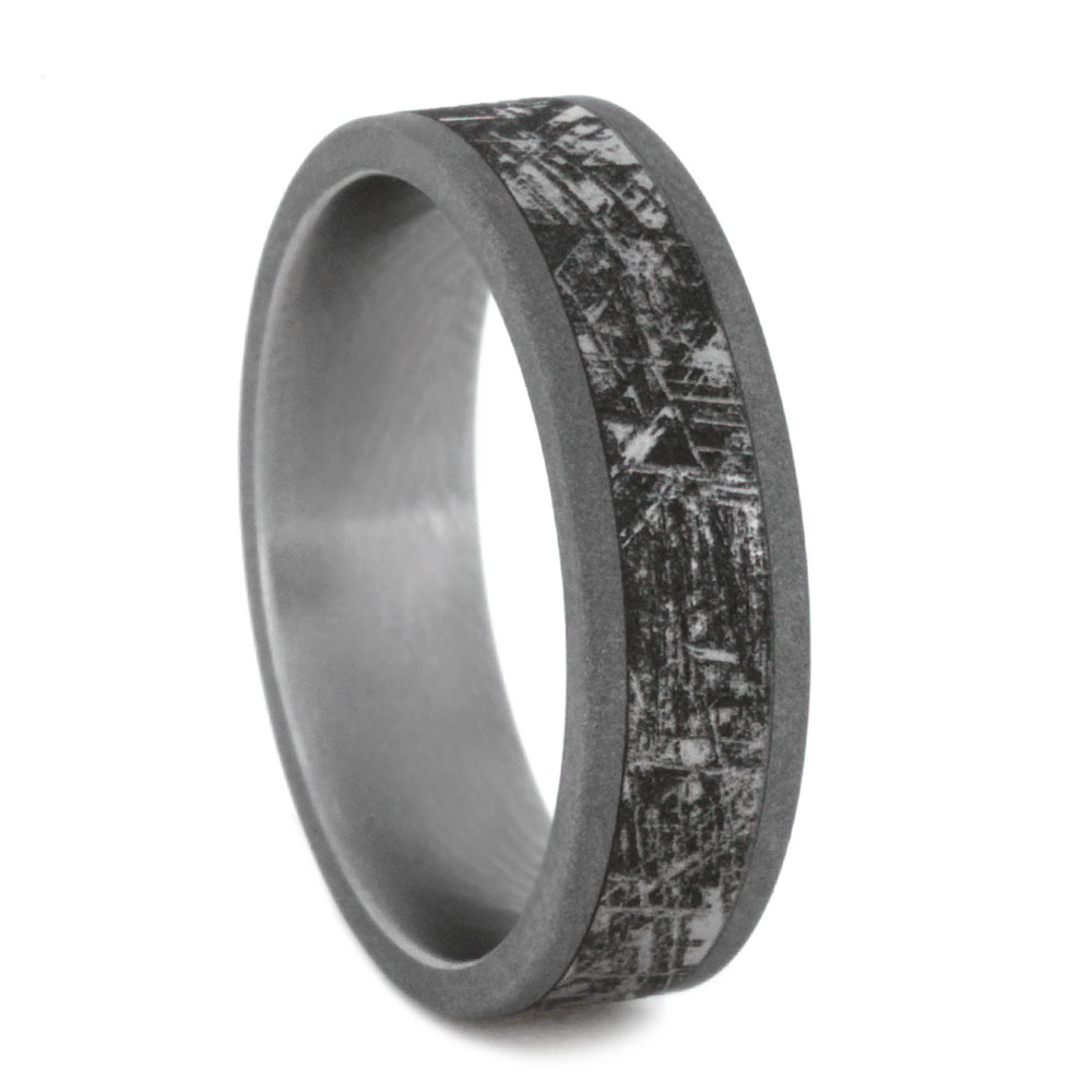 Mimetic Meteorite Inlay 6mm Comfort-Fit Sandblasted Titanium Ring.