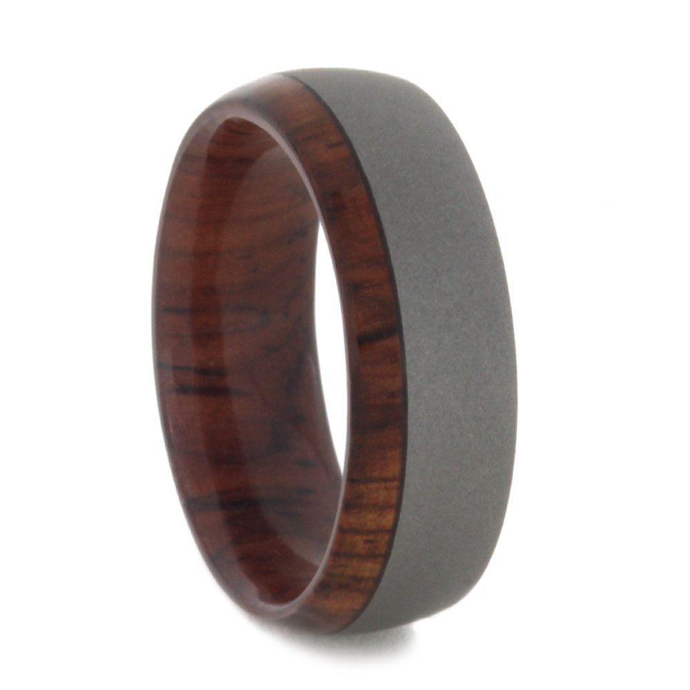 Sandblasted Titanium Overlay Honduran Rosewood Burl Sleeves 7mm Comfort-Fit Titanium Ring.