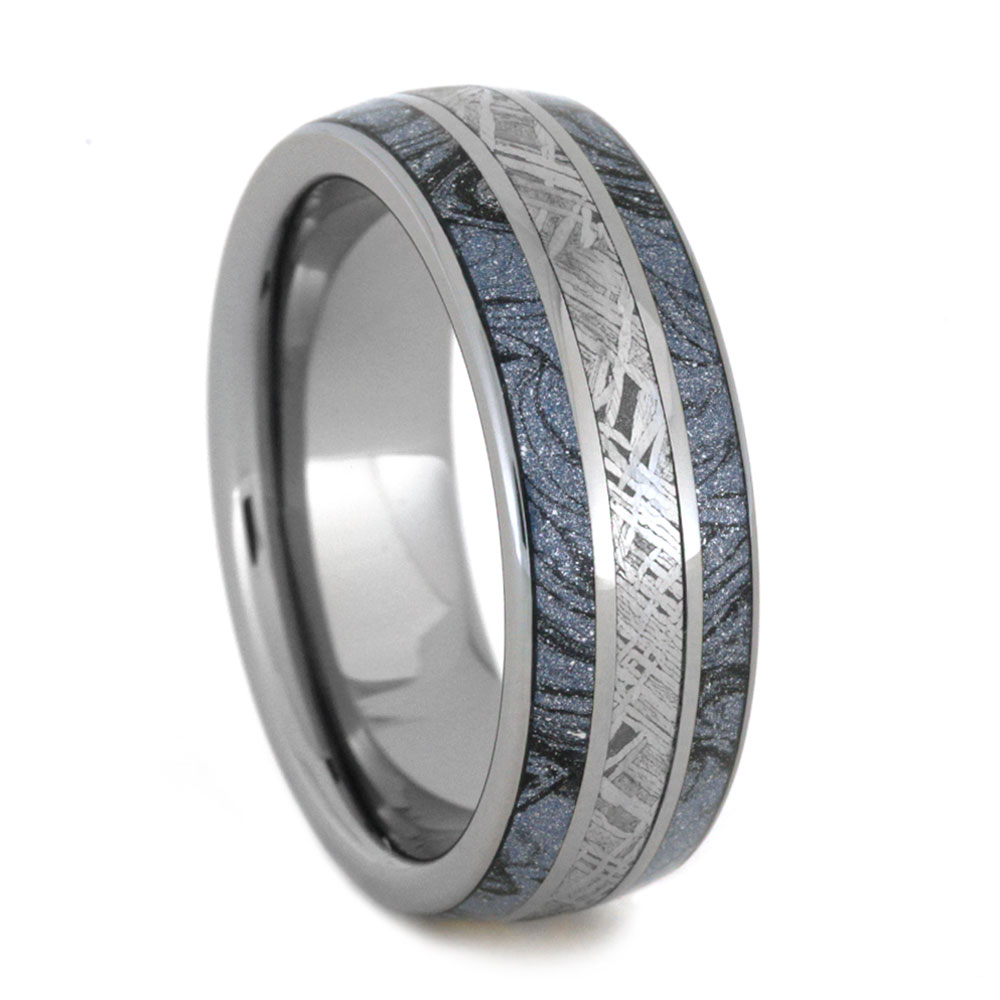 Cobaltium Composite Mokume with Gibeon Meteorite Inlay 8mm Comfort-Fit Tungsten Ring.
