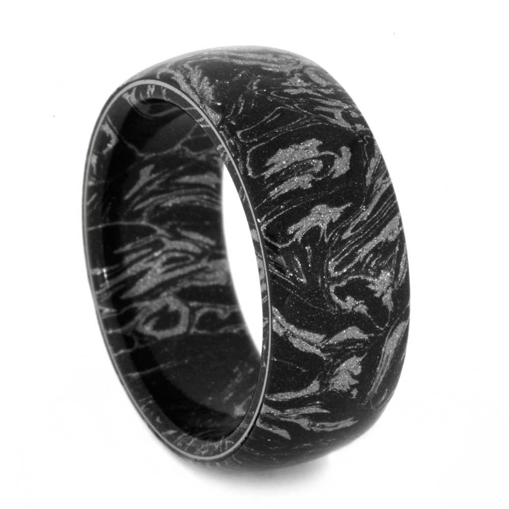 Black and White Composite Mokume Sleeve 10mm Comfort-Fit Matte Titanium Ring.