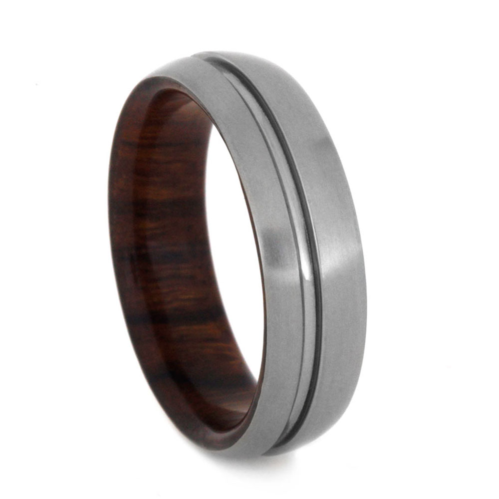 Ironwood Sleeve and Grooved Pinstripe and 6mm Comfort-Fit Matte Titanium Band