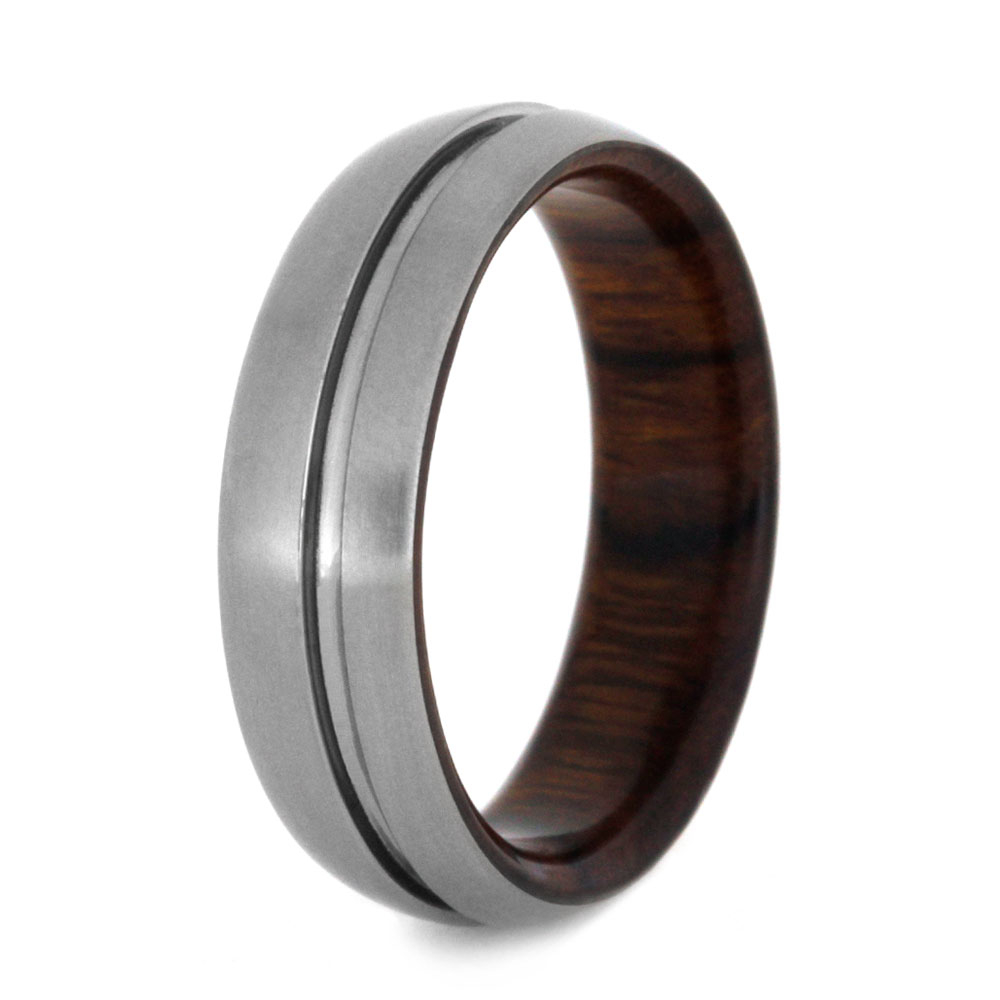 Ironwood Sleeve and Grooved Pinstripe and 6mm Comfort-Fit Matte Titanium Band