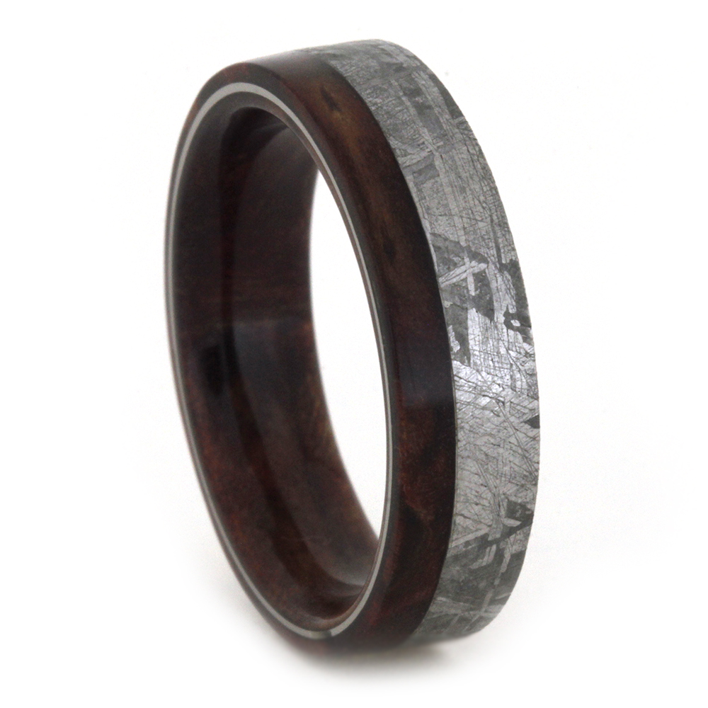 Gibeon Meteorite with Ruby Redwood overlay 6mm Comfort-Fit Titanium Band.