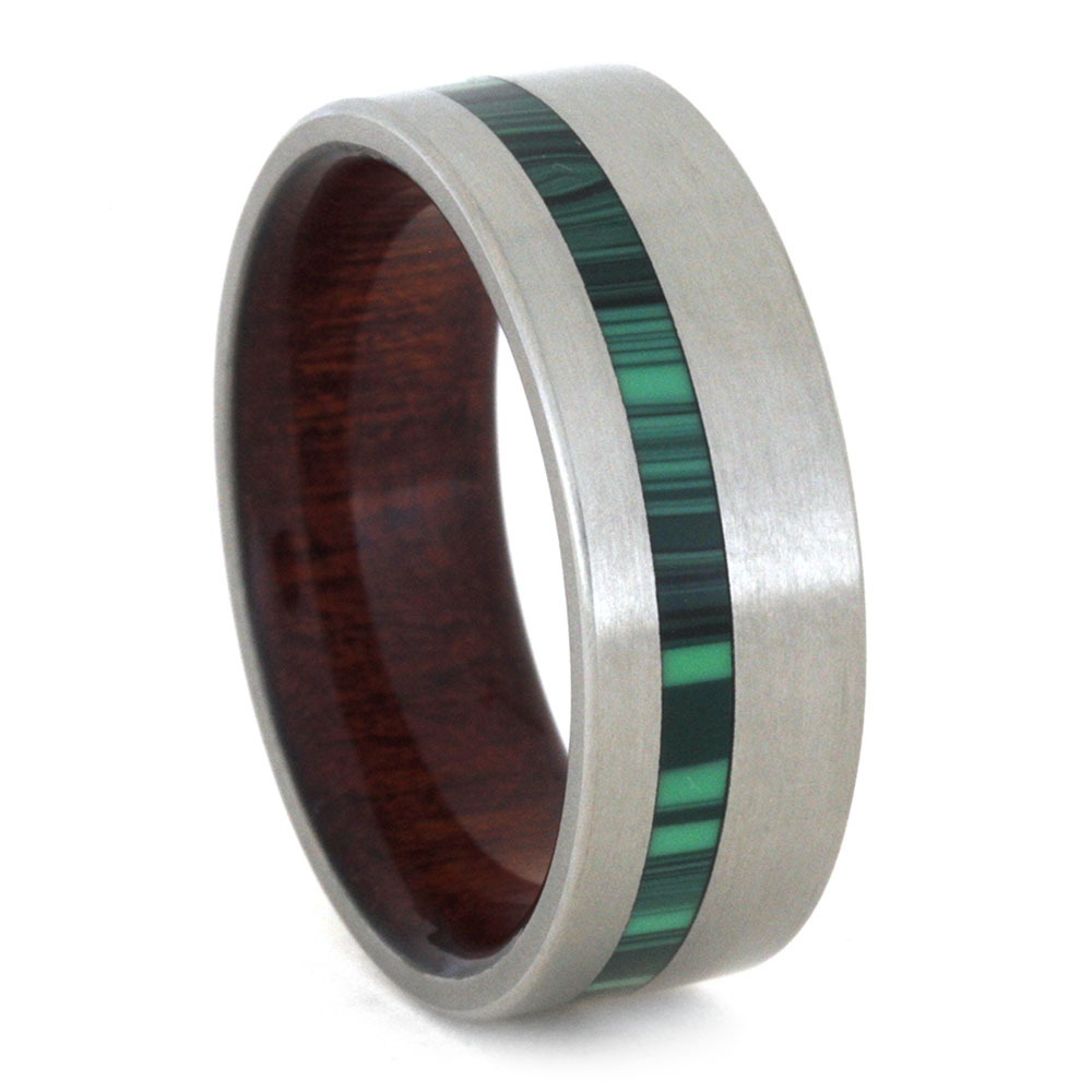Synthetic Green Malachite with Bloodwood Sleeve 8mm Comfort-Fit Matte Titanium Band.