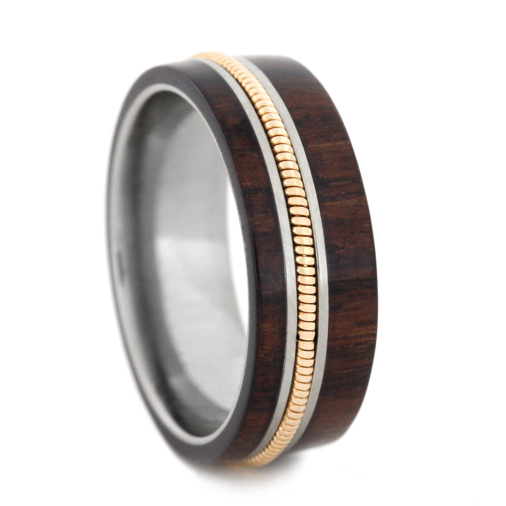 Bolivian Rosewood,with Guitar String Inlay with Titanium Stripe 8mm Comfort-Fit Polished Band.