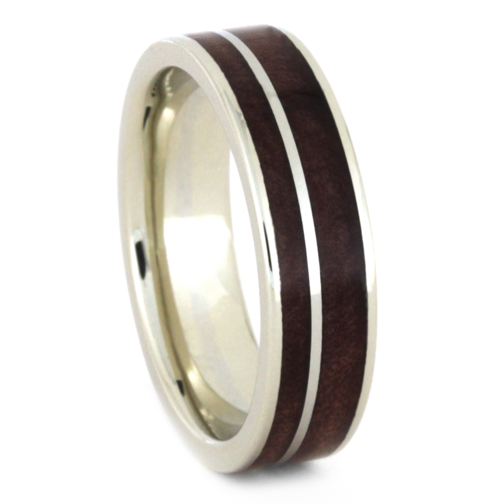 Natural Redwood with Green Jade Overlay 5mm Polished Comfort-Fit Titanium Wedding Band