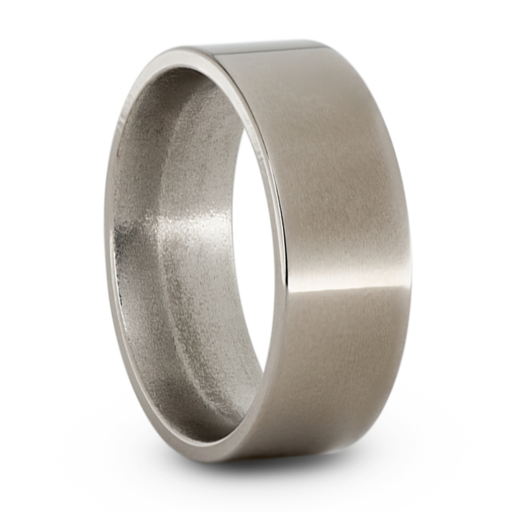 Flat Profile with Solid Titanium Overlay 8mm Comfort-Fit Polished Band.