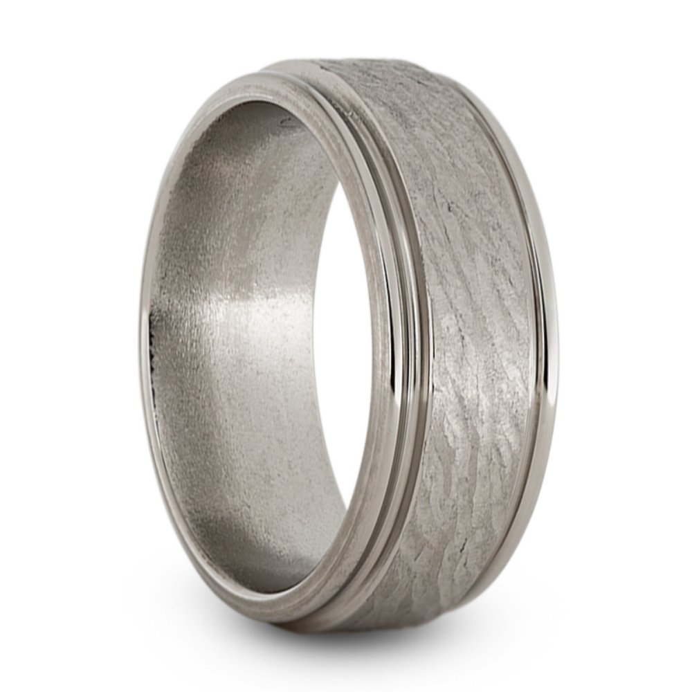 Round Edge Profile with Solid Titanium Ring 9mm Comfort-Fit Bark Titanium Band.