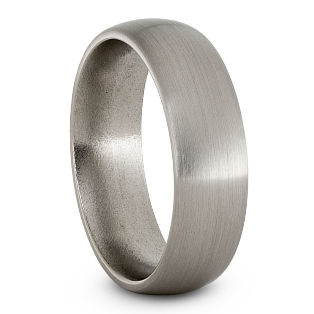 Domed Round Profile with Solid titanium Overlay 7mm Comfort-Fit Satin Titanium Band.