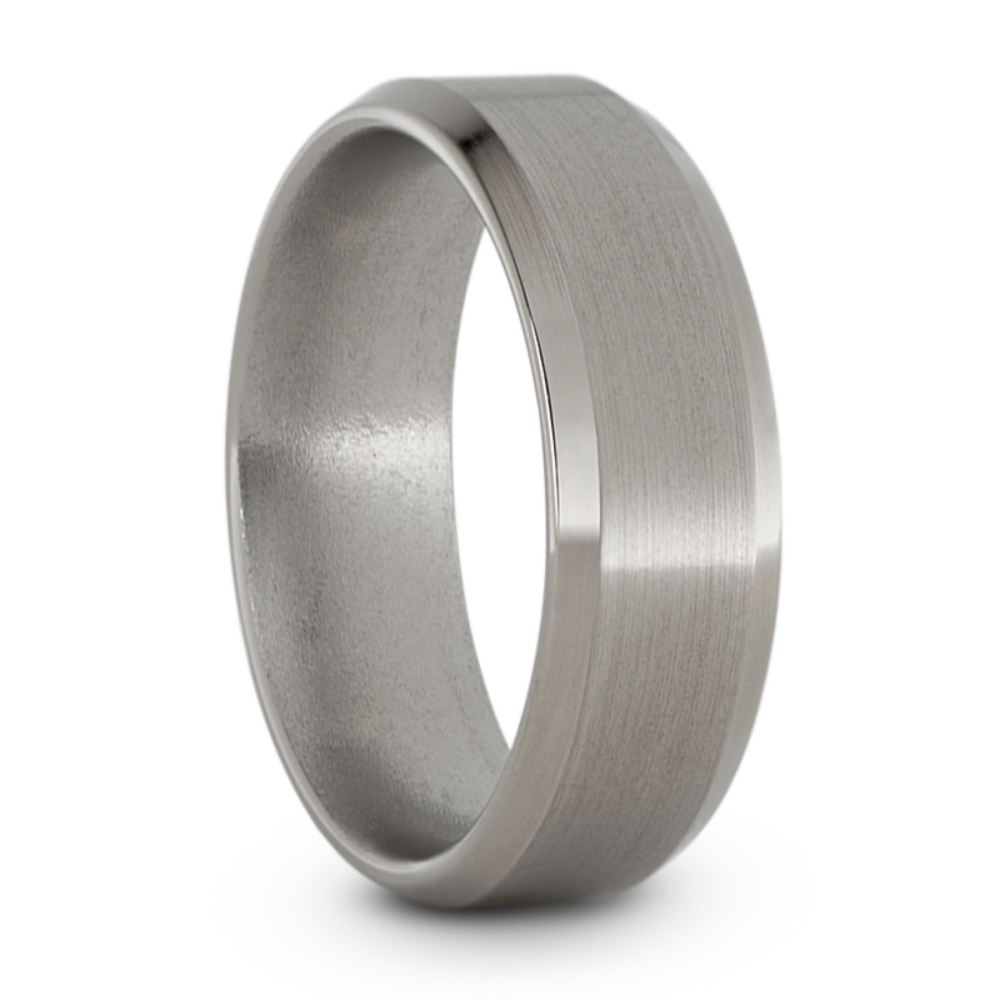 Beveled Edge Profile with Solid Titanium Ring 7mm Comfort-Fit Satin Titanium Band.