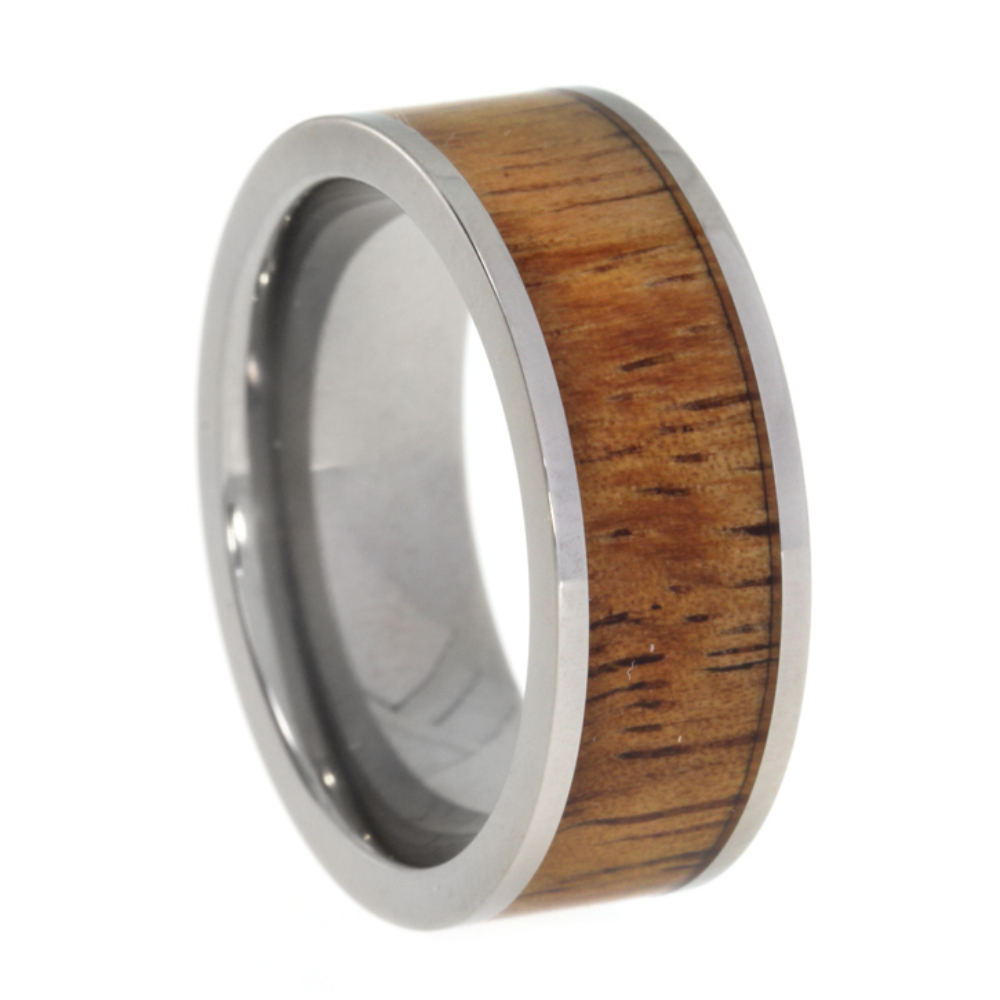 Hawaii Koa Wood 8mm Comfort-Fit Polished Titanium Band 