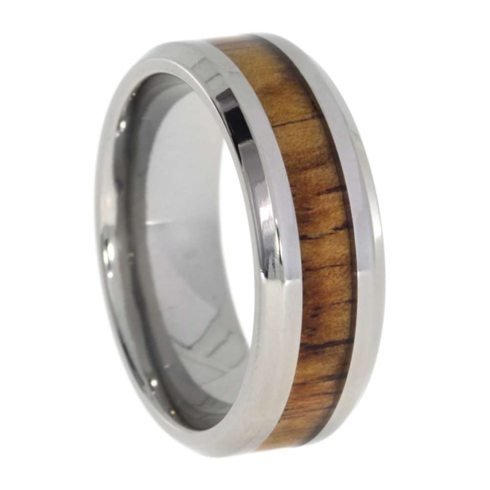Hawaii Koa Wood with Titanium Bevelled Edge 8mm Comfort-Fit Polished Titanium Band