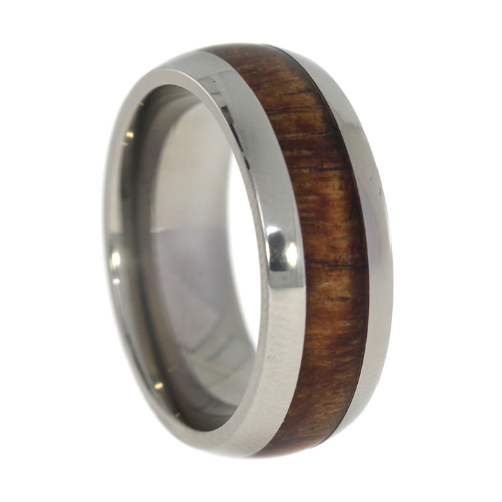 Koa Wood Inlay 8mm Comfort-Fit Polished Titanium Band