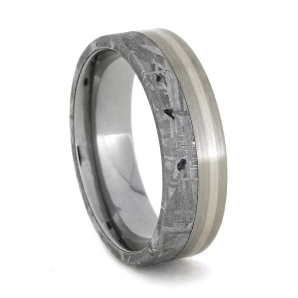 Meteorite with Palladium Pinstripe Inlay 6mm Comfort-Fit Polished Titanium Band 