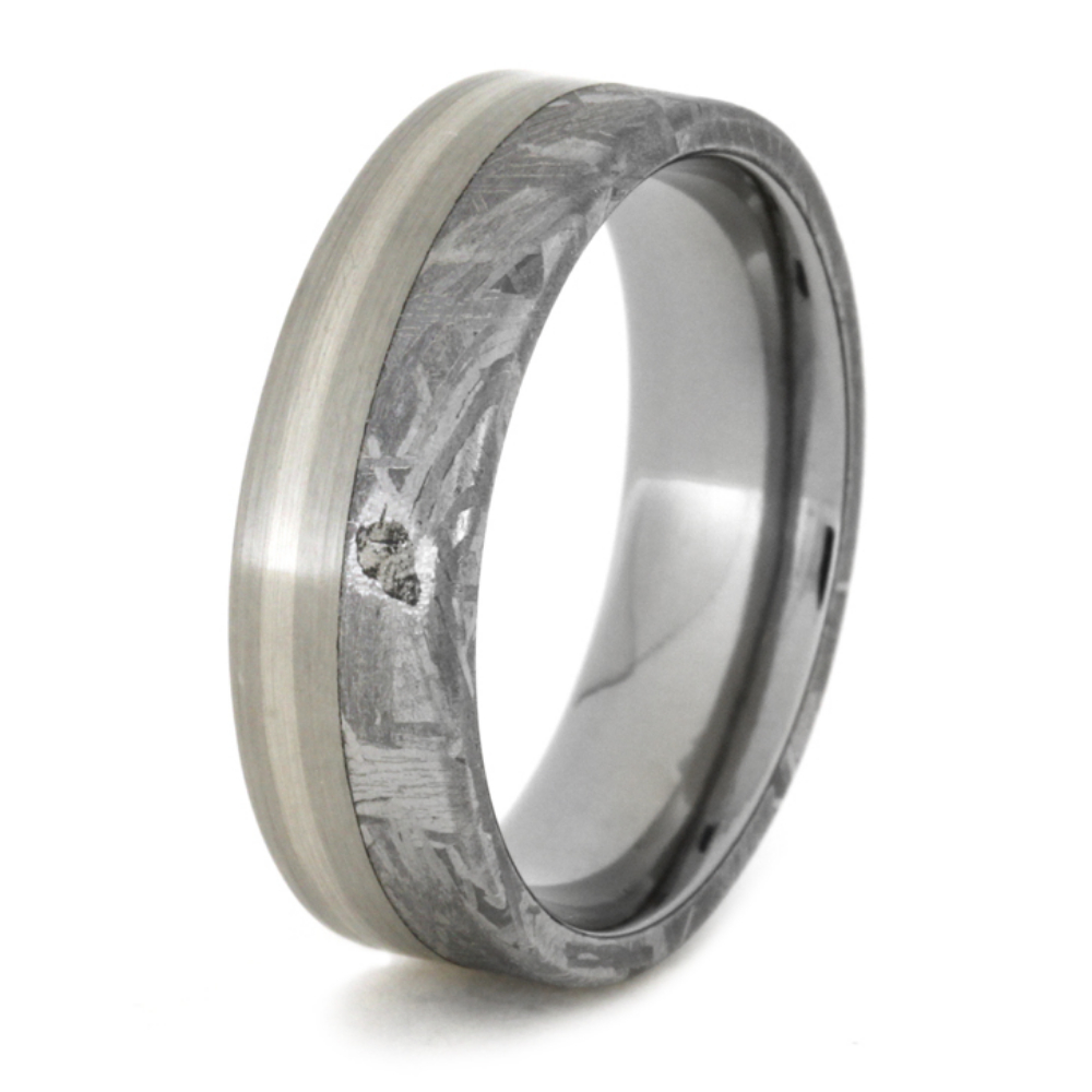 Meteorite with Palladium Pinstripe Inlay 6mm Comfort-Fit Polished Titanium Band 