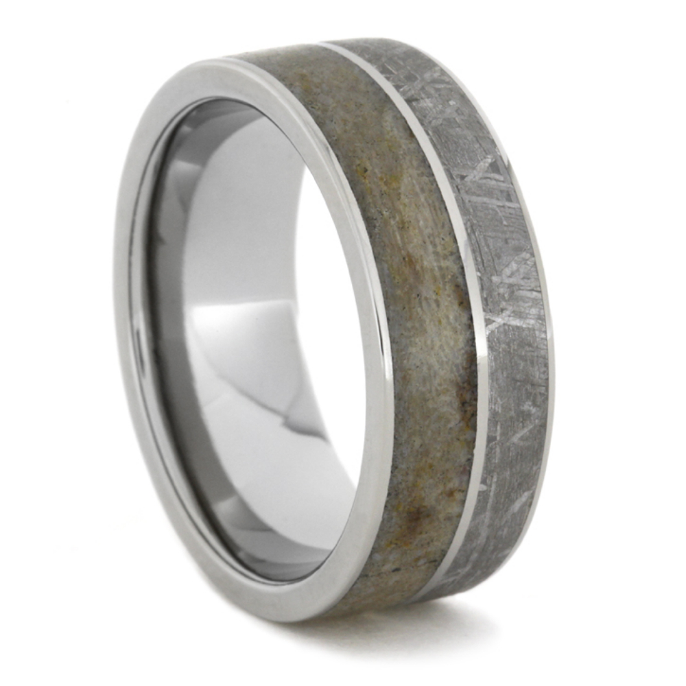 Dinosaur Bone with Titanium Pinstripe 8.5mm Comfort-Fit Polished Titanium Band