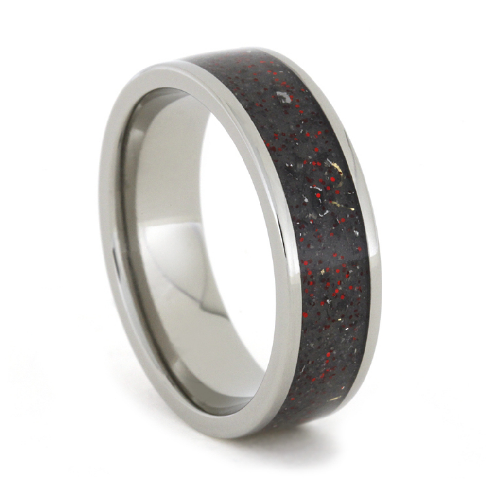 Stardust with Gold and Red Metallic 7mm Comfort-Fit Polished Titanium Band 10