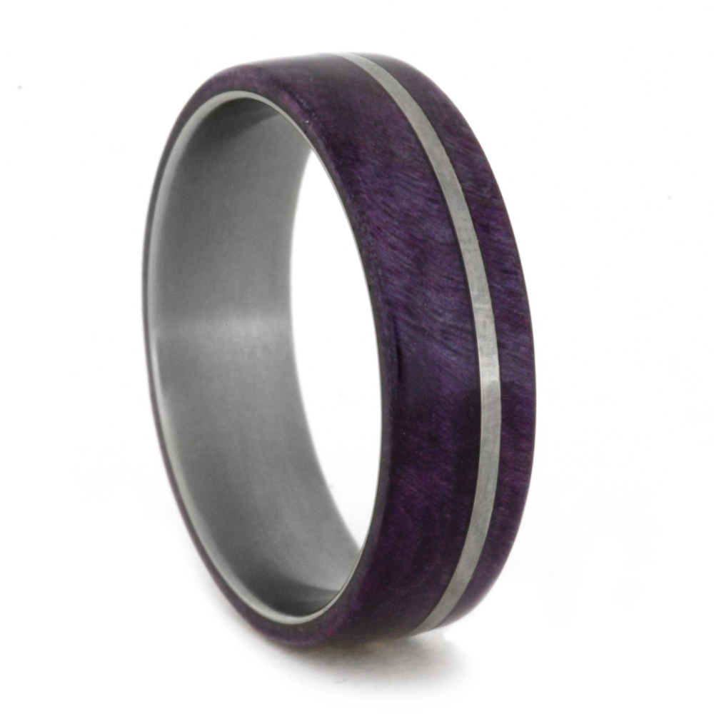 Purple Box Elder Burl with Titanium Inlay 6.75mm Comfort-Fit Matte Titanium Band 