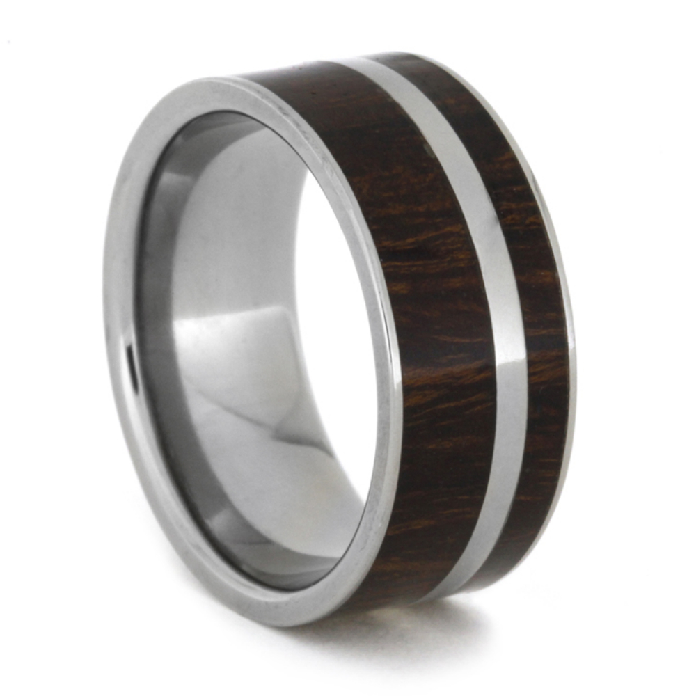 Ironwood Inlay 9.25mm Comfort-Fit Polished Titanium Band 