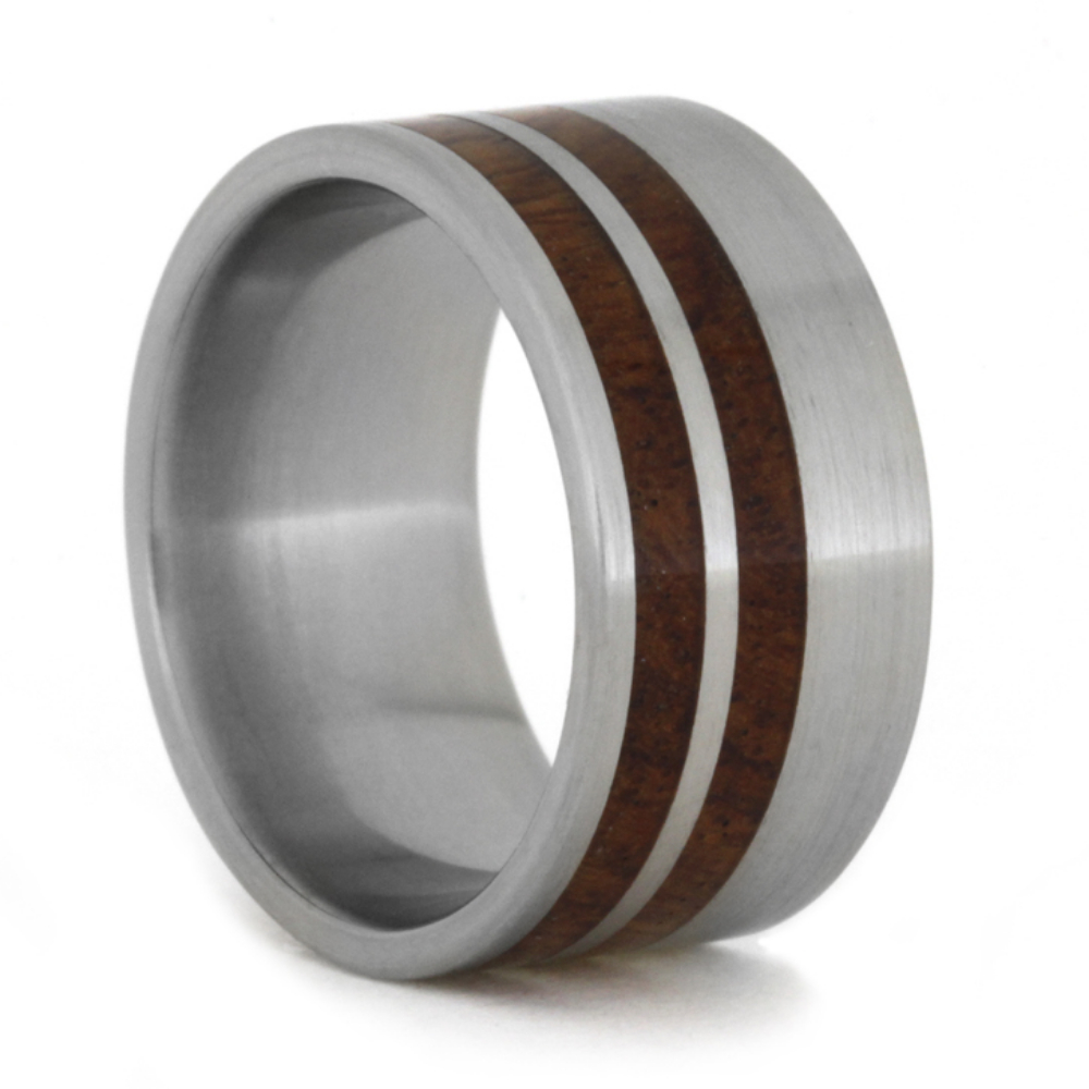 Amboyna Wood Inlay 10mm Comfort-Fit Polished Titanium Band 