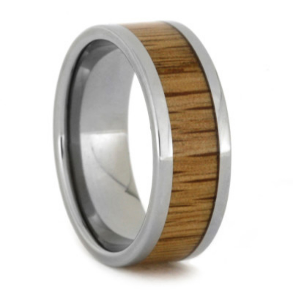 Bamboo Wood Inlay 8mm Comfort-Fit Polished Titanium Band 10