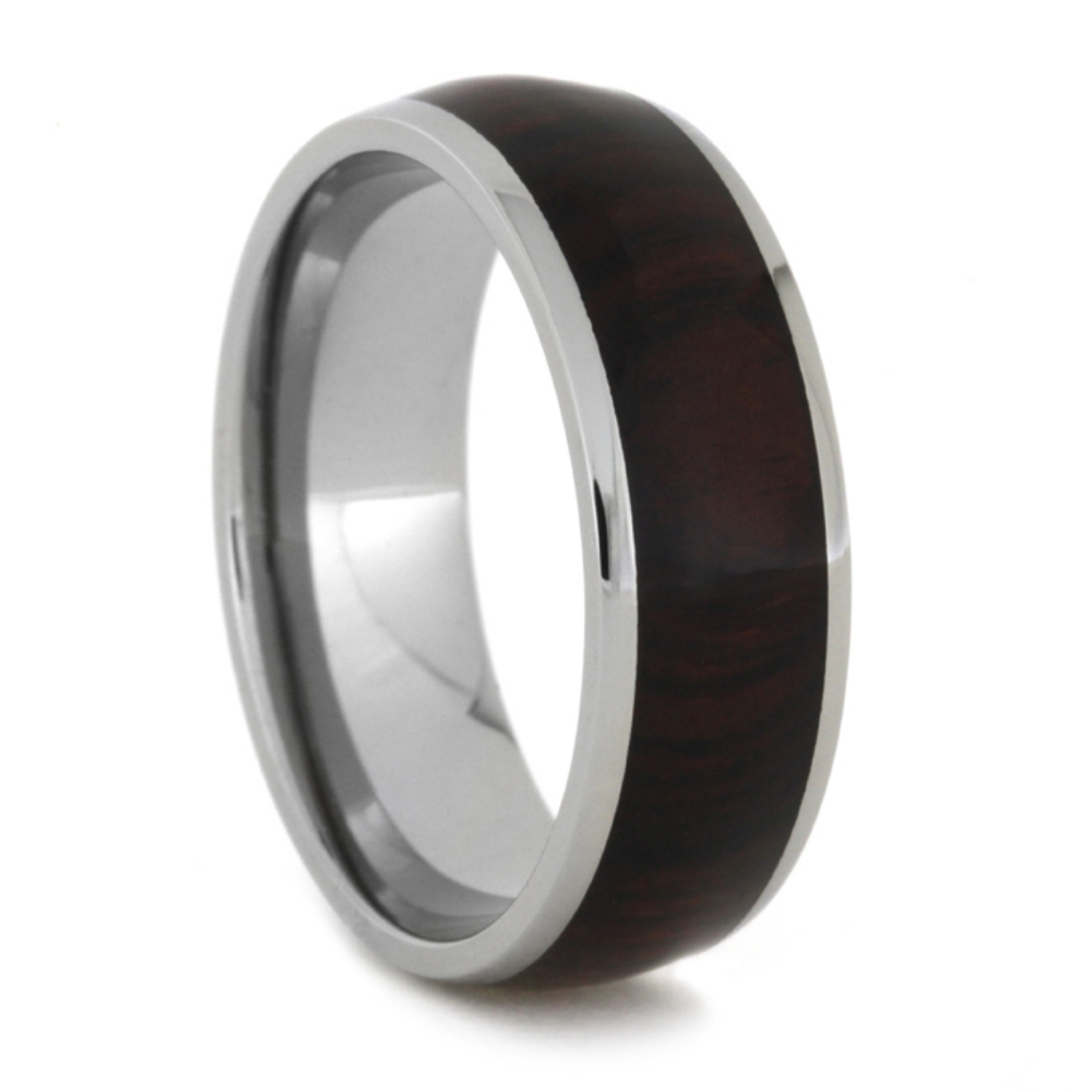 Cocobolo Wood Inlay 8mm Comfort-Fit Polished Titanium Band 