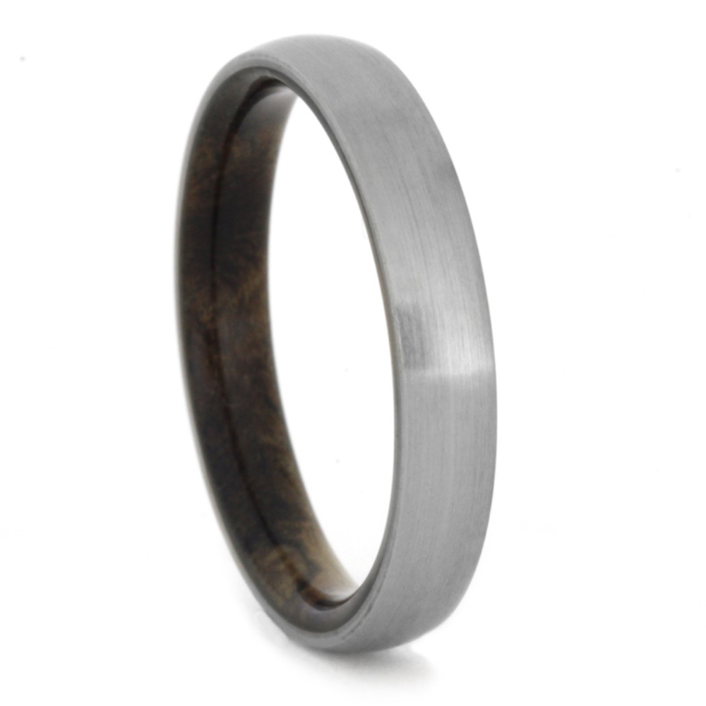 Buckeye Burl with Titanium Overlay 4mm Comfort-Fit Brushed Titanium Band 