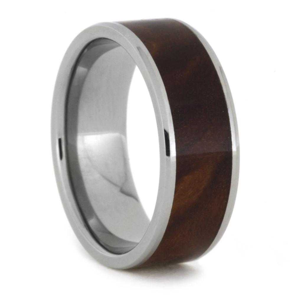 Ironwood Burl Inlay 8mm Comfort-Fit Polished Titanium Band