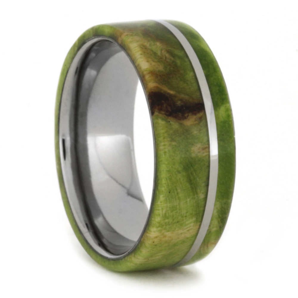 Peridot Burl with Titanium Inlay 7.25mm Comfort-Fit Polished Titanium Band