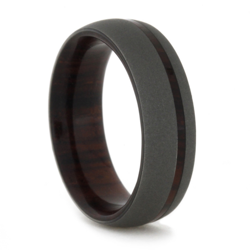 Honduran Rosewood Inlay 6.25mm Comfort-Fit Sandblasted Titanium Band