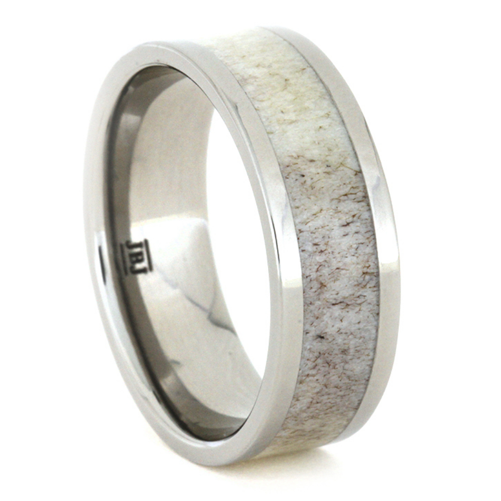 Deer Antler Inlay 8mm Comfort-Fit Polished Titanium Band