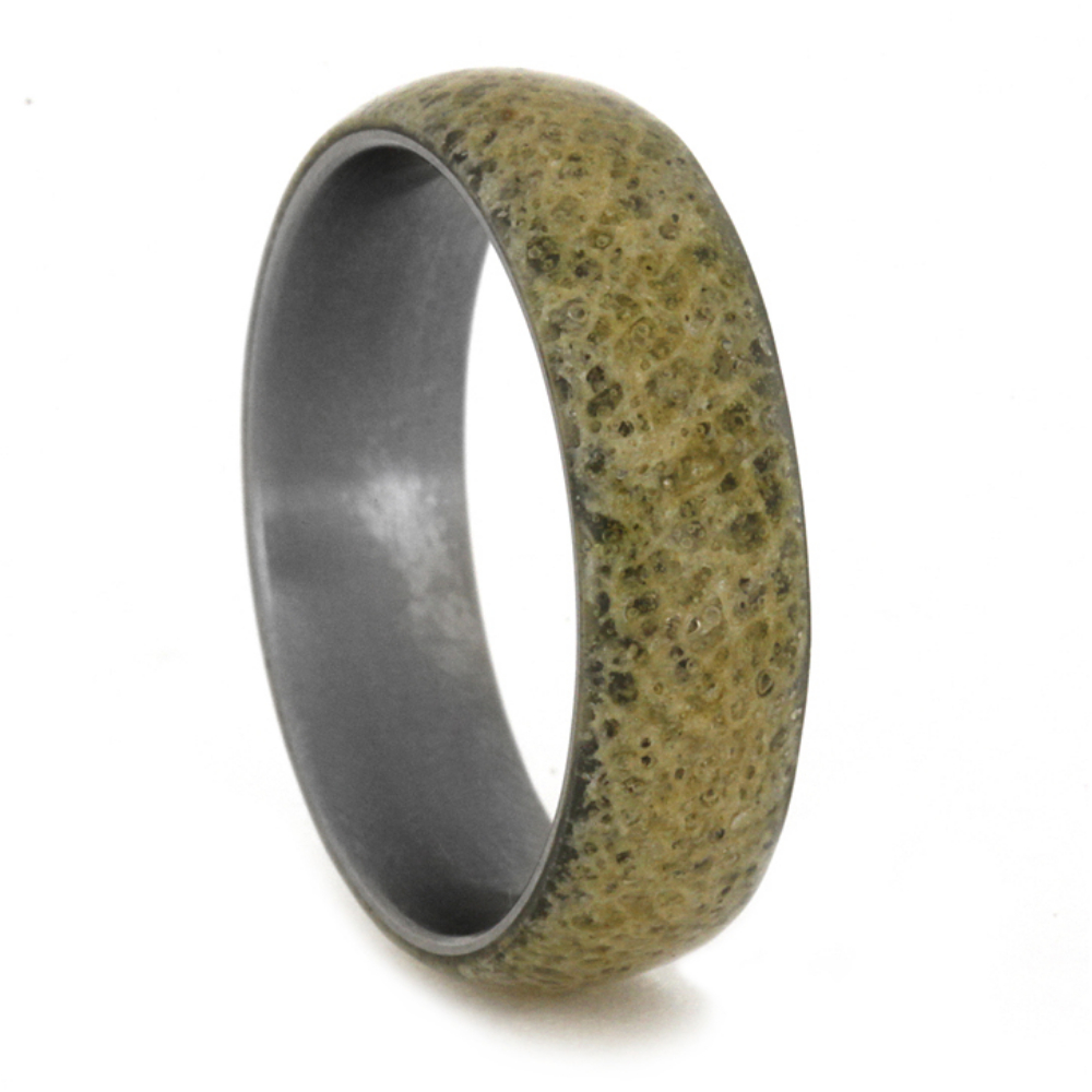 Deer Antler Overlay 6mm Comfort-Fit Matte Titanium Band