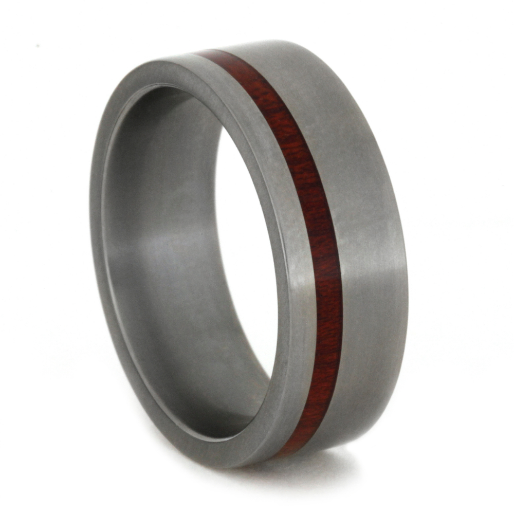 Bloodwood Pinstripe 7mm Comfort-Fit Matte Titanium Band and Sizing Ring 