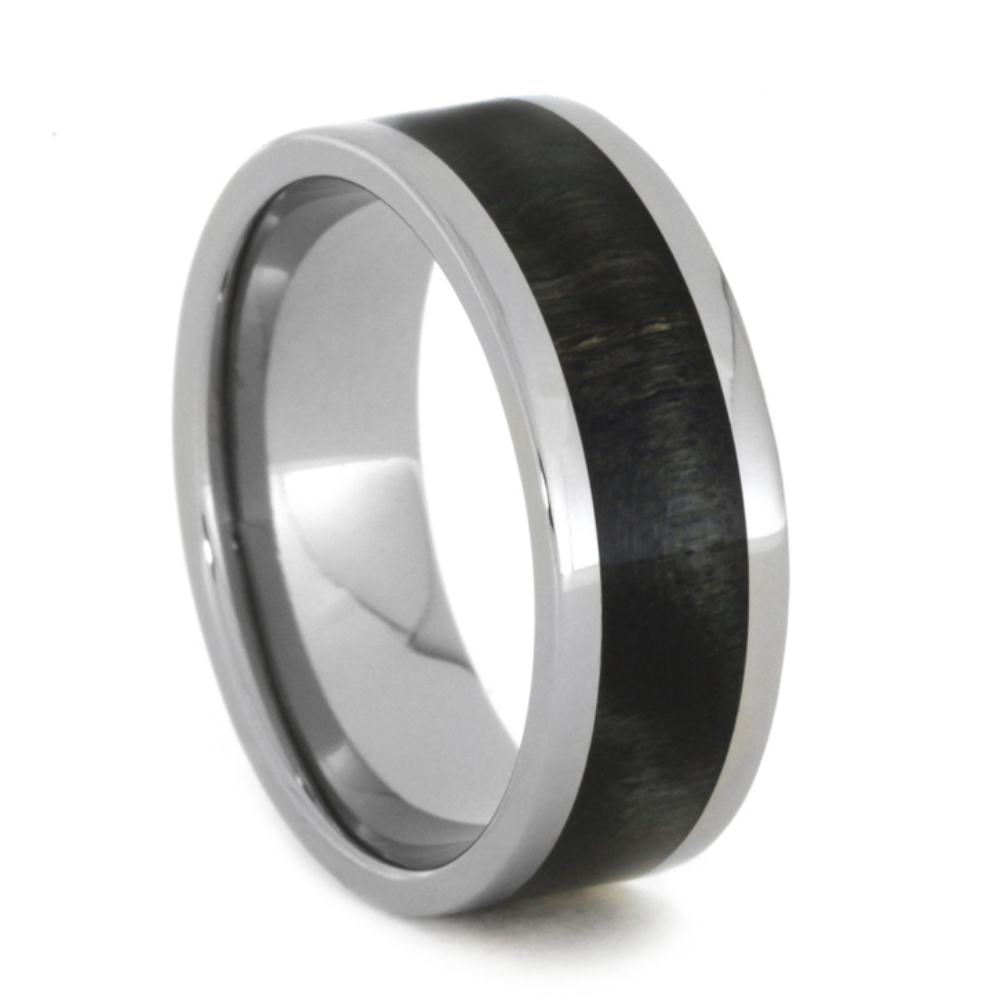 Green and Black Poplar Wood Inlay 8mm Comfort-Fit Polished Titanium Band