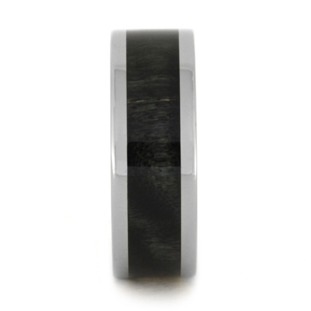 Green and Black Poplar Wood Inlay 8mm Comfort-Fit Polished Titanium Band