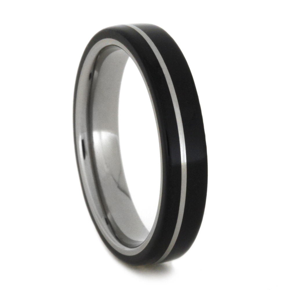 Flat Titanium Ring with Ironwood 4.5mm Comfort-Fit Polished Titanium Band.