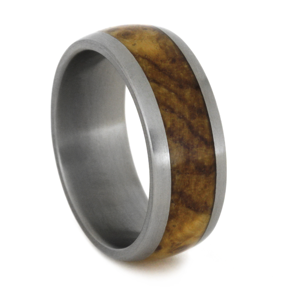 Black Ash Burl 8mm Comfort-Fit Matte Titanium Band.