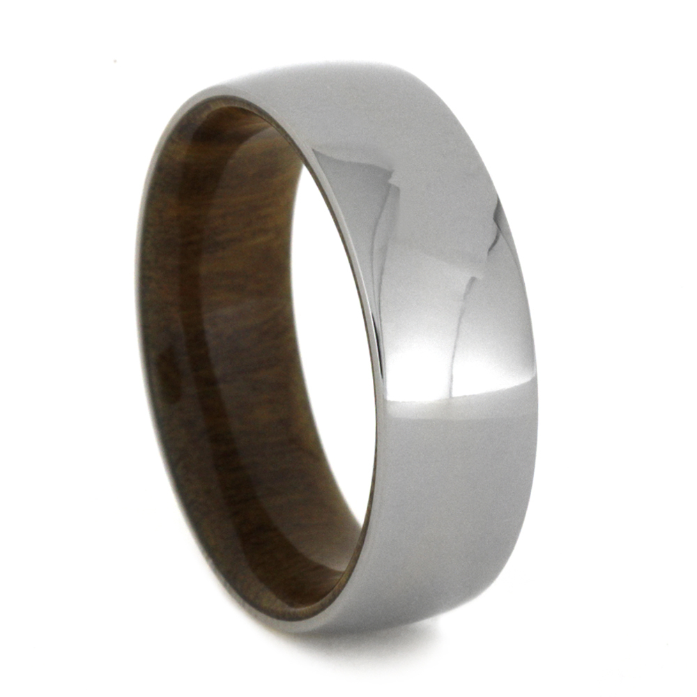 Lignum Vitae Sleeves with Titanium Overlay 7mm Comfort-Fit Polished Titanium Band 