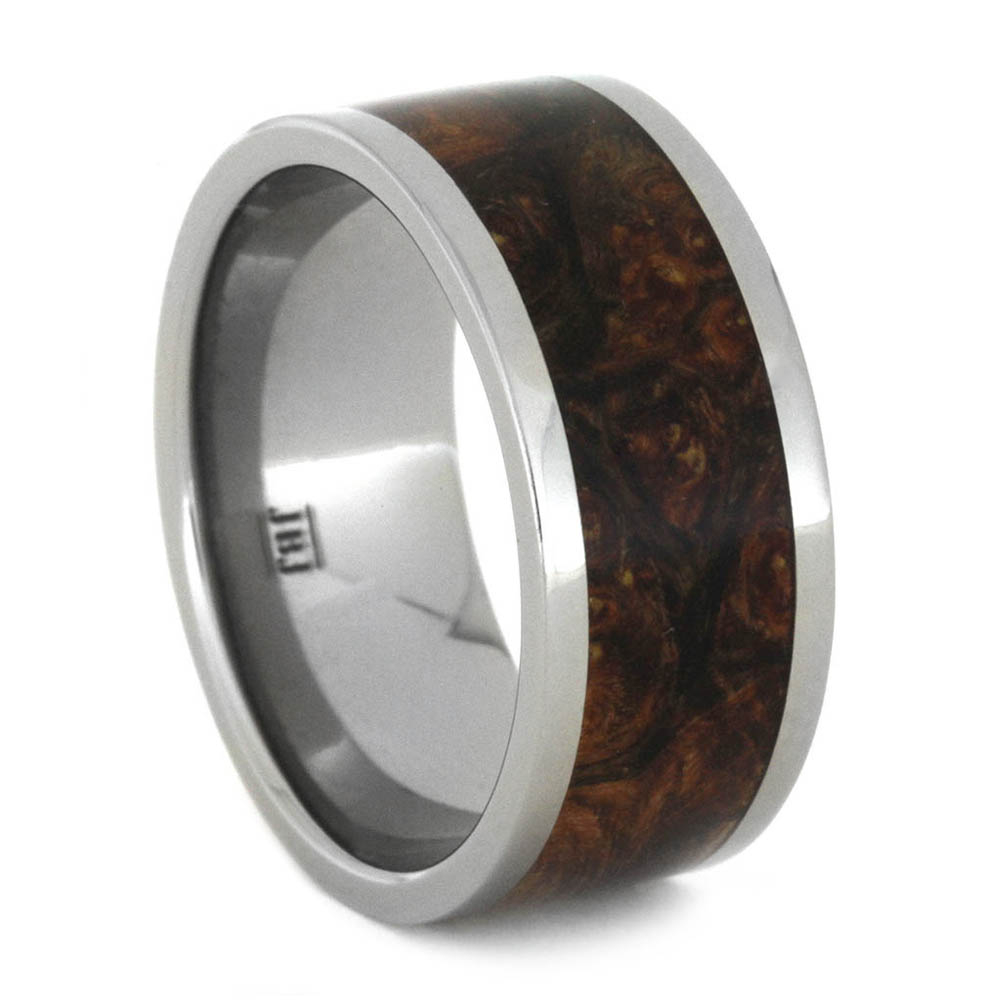 Camo Burl with Titanium 7mm Comfort-Fit Polished Titanium Band.